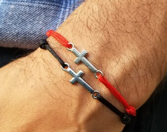 Cross Bracelets, Unisex Bracelet, Cord Bracelet, Red Lucky Bracelet, Religious Bracelet, Gift for Him or Her