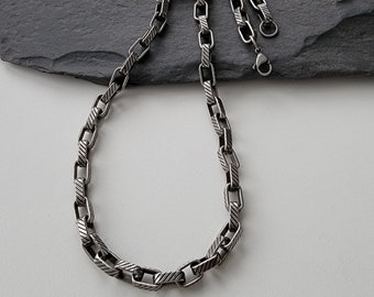 Chaîne à maillons en acier épais pour homme, gros collier en argent