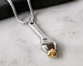 Personalized Wrench Urn Necklace, Engraved Container Men Necklace, Customized Memorial Gift