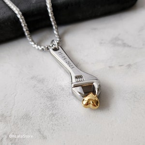 Personalized Wrench Urn Necklace, Engraved Container Men Necklace, Customized Memorial Gift