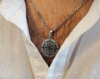 Personalized Compass Men Necklace, Engraved Gift for Him, Men Jewelry