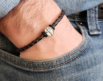 Men Leather Cross Bracelet, Personalized Bracelet for Men
