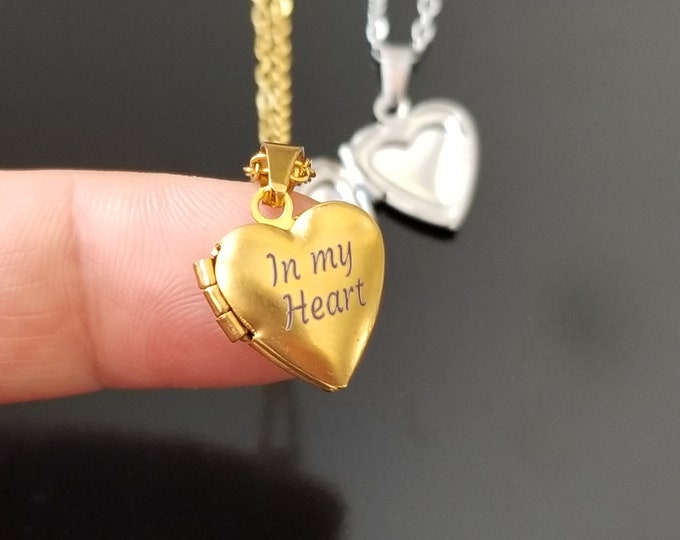Small Personalized Heart Locket Necklace, Photo Women Necklace, Gift for Her