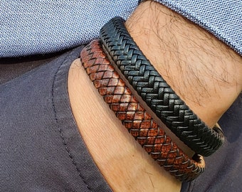 Men Leather Bracelet, Braided Leather Bracelet, Cuff Bracelet, Bracelet for Men, Gift for Him