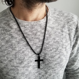 Black Cross Necklace, Engraved Cross Necklace for Men, Personalized Gift for Him