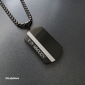 Personalized Stainless Steel Dog Tag Men Necklace, Engraved ID Pendant for Him, Mens Gift