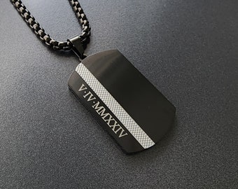 Personalized Stainless Steel Dog Tag Men Necklace, Engraved ID Pendant for Him, Mens Gift