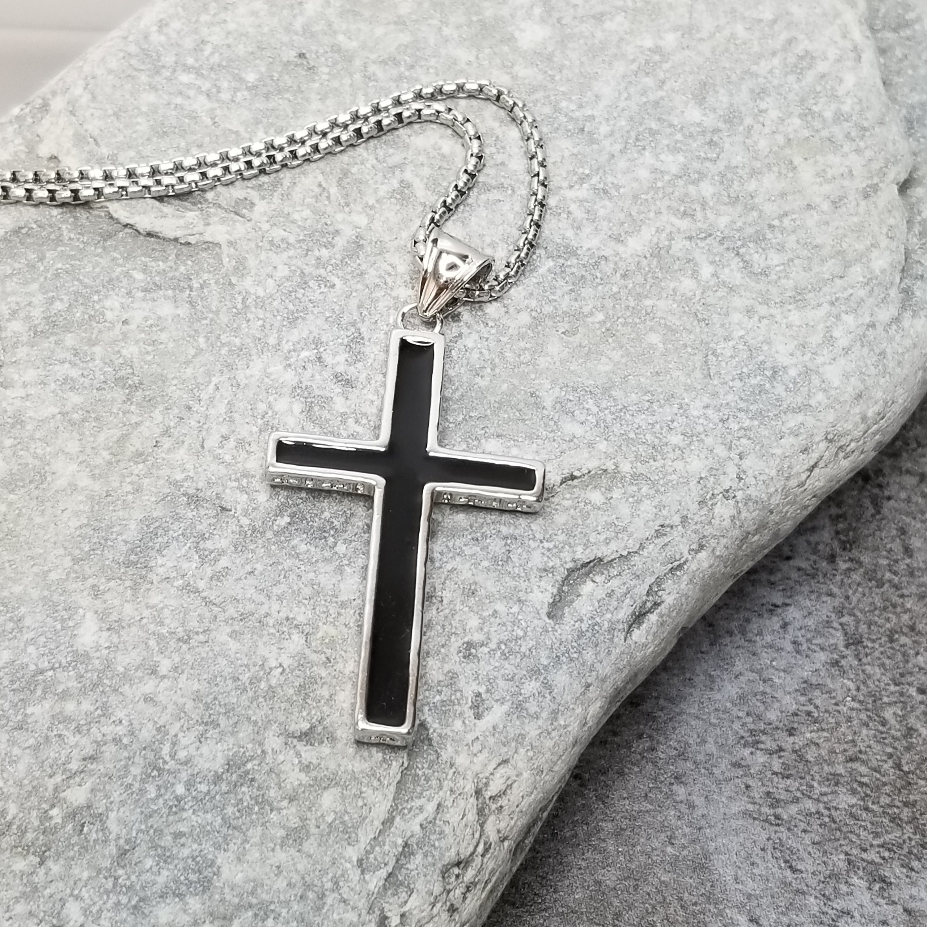 Mens Cross Necklace Silver Cross Necklace Stainless Steel Etsy