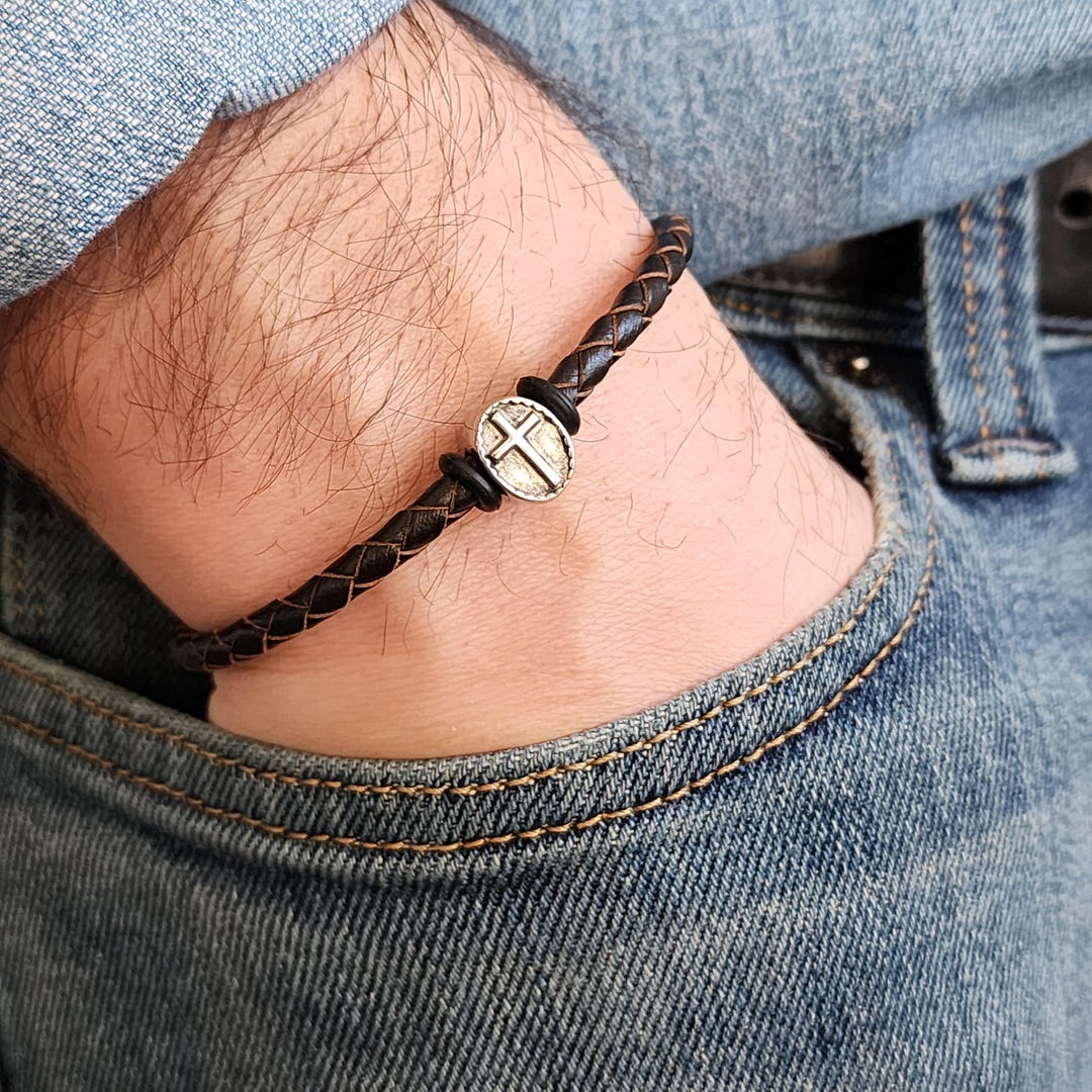 Men Leather Cross Bracelet, Personalized Bracelet for Men - Etsy