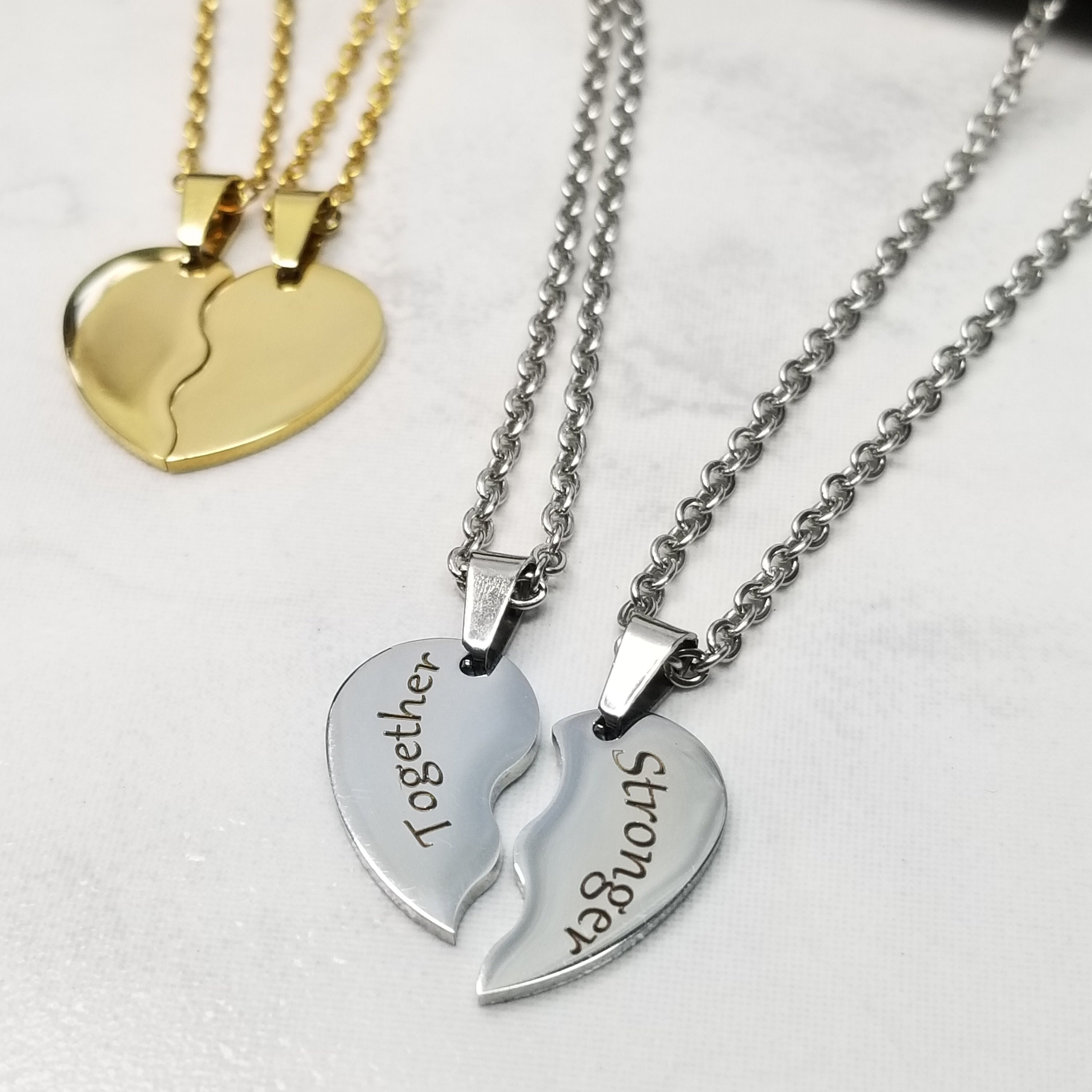 Couple Broken Heart Necklace in Rose Gold Plating Personalized with 2 names  | Forever My