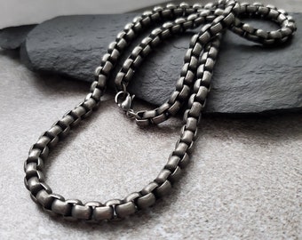 Chunky Silver Steel Men Chain, Men Thick Chain Necklace