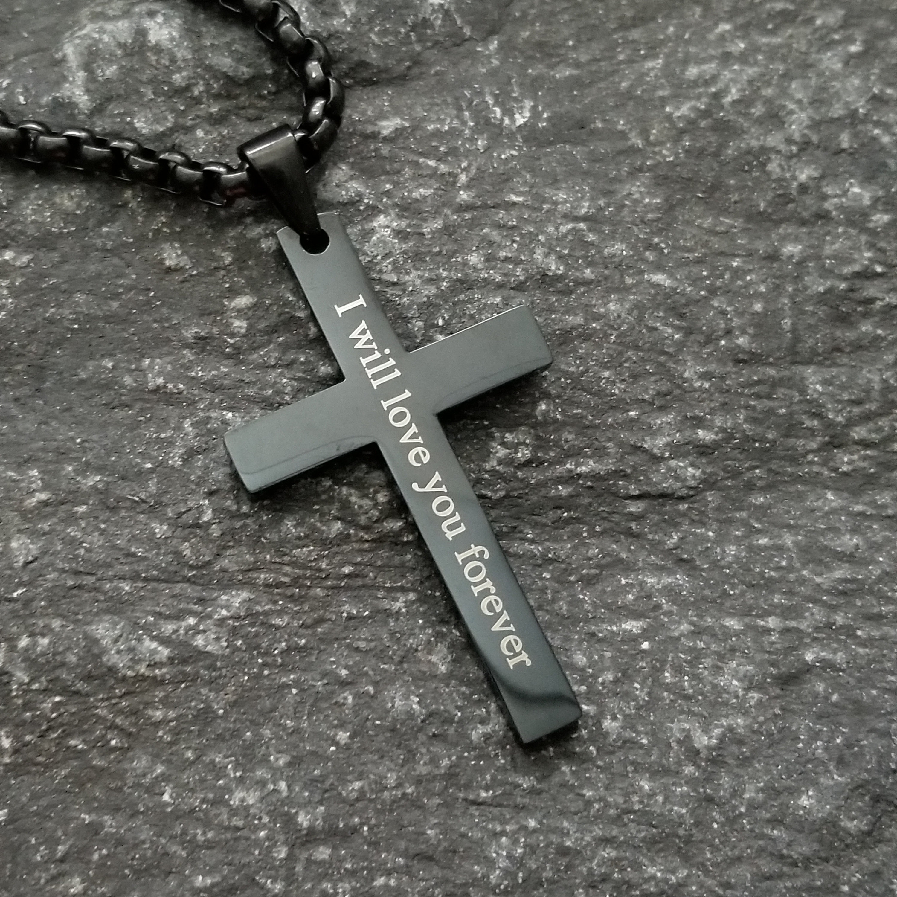 Engraved Black Cross Necklace for Men 