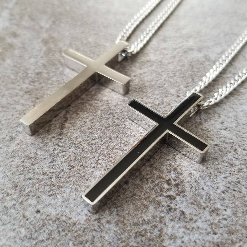 Men Cross Necklace Stainless Steel Necklace Engraved Men Etsy