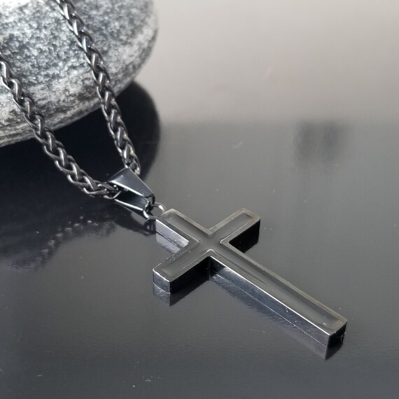 Stainless Steel Black Cross Necklace 