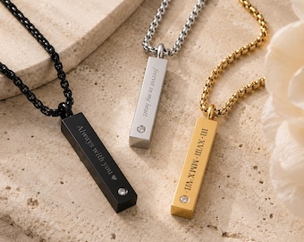 Personalized Urn Necklace, Memorial Ash Necklace, Engraved Bar Pendant, Cremation Jewelry, Keepsake Gift