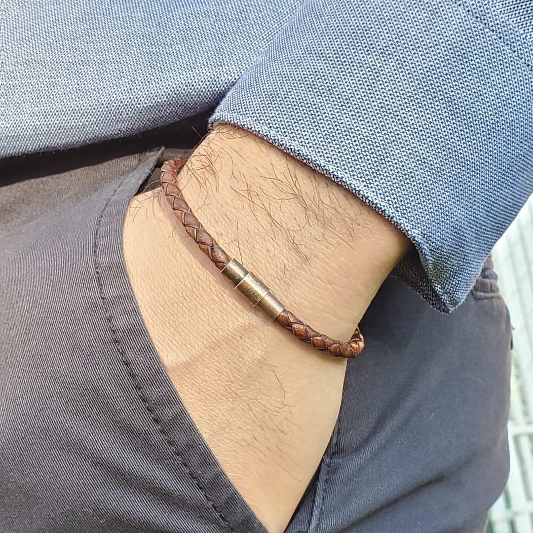 Simple Thin Braided Leather Bracelet, Braided Bracelet, Men Bracelet