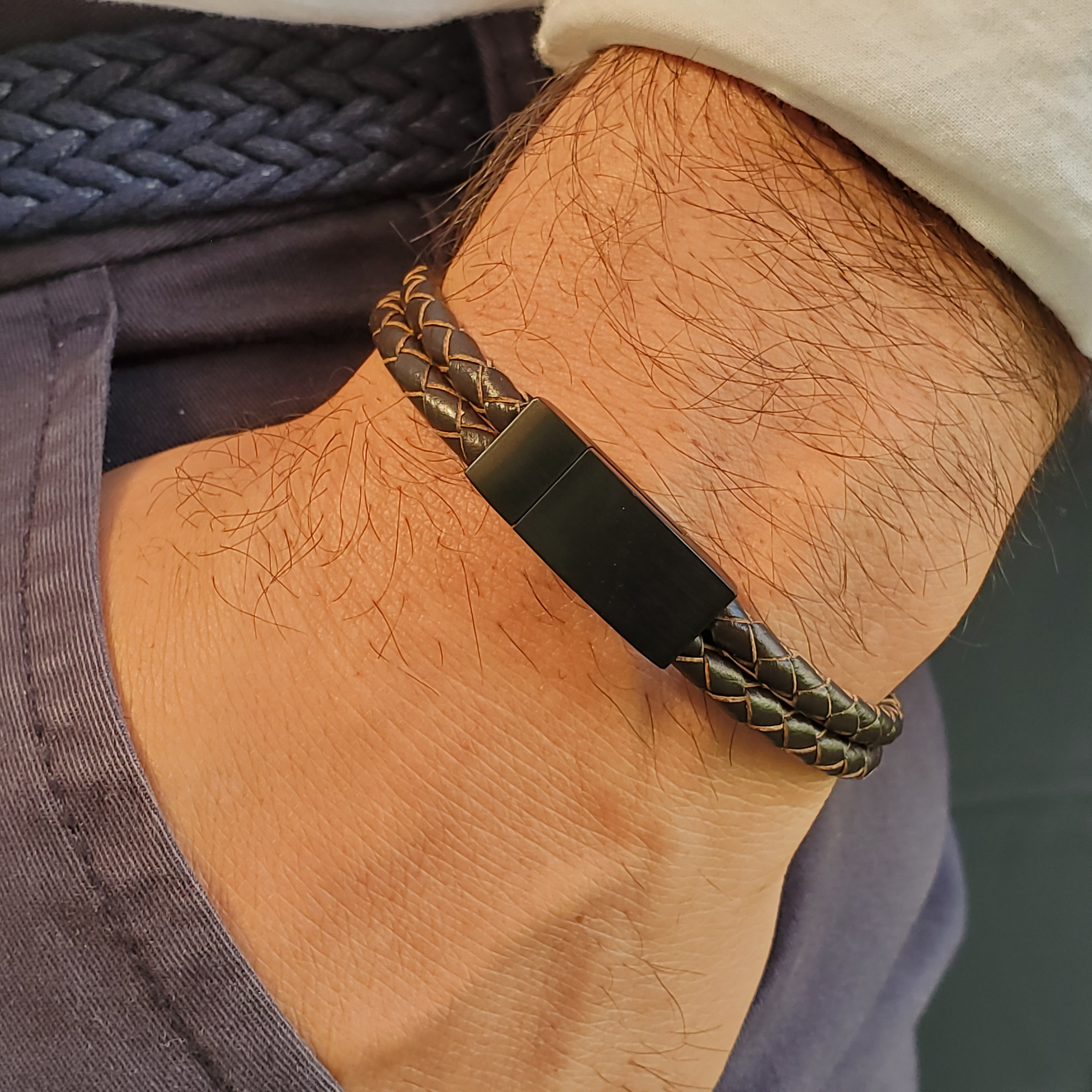 Personalized mens deals leather bracelet