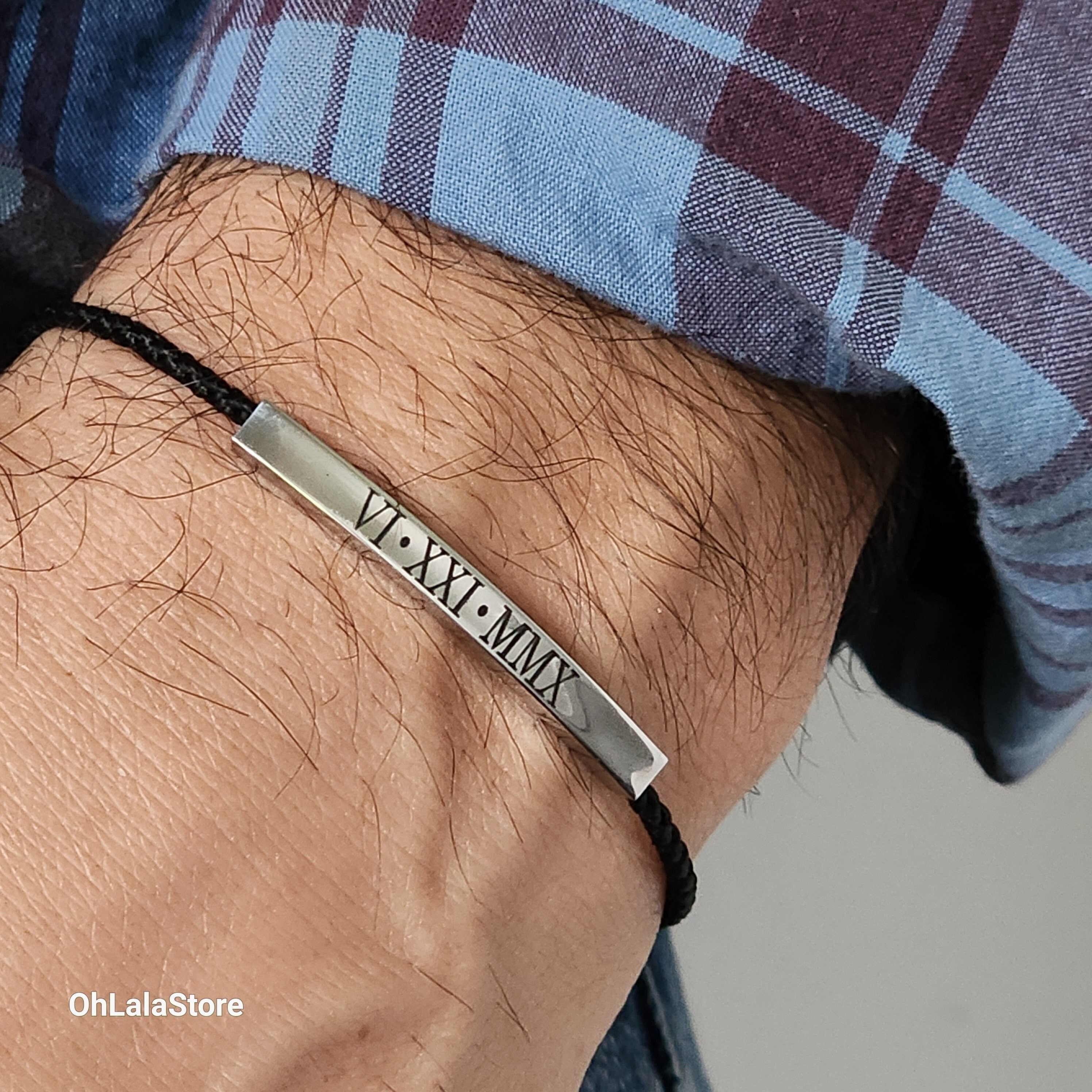 Engraved Men Cord Bracelet, Adjustable Bracelet for Him
