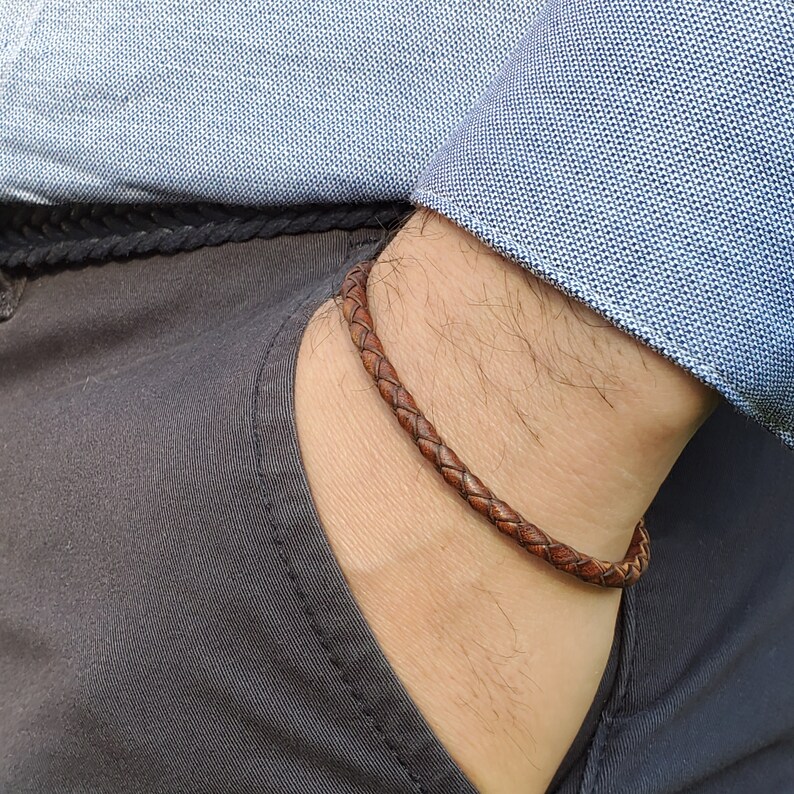 Simple Thin Braided Leather Bracelet Braided Bracelet Men Etsy