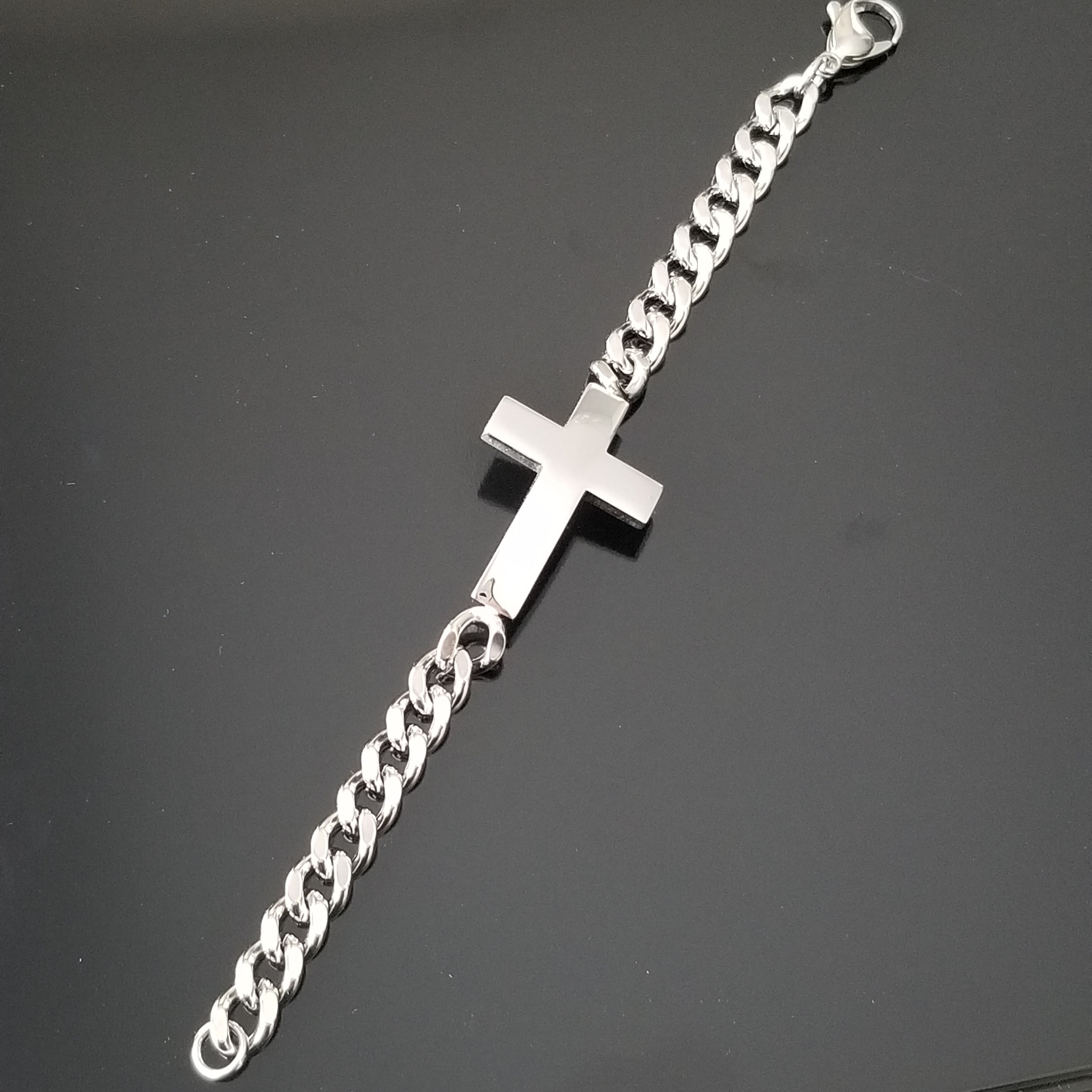 Men Cross Bracelet Stainless Steel Engraved Bracelet Etsy