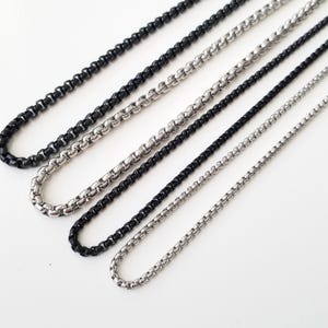 Stainless Steel Chain Necklace - Cable or Box - Black, Silver or Gold - 18-28 in - Pendant-Ready Layering Chain, Replacement Necklace