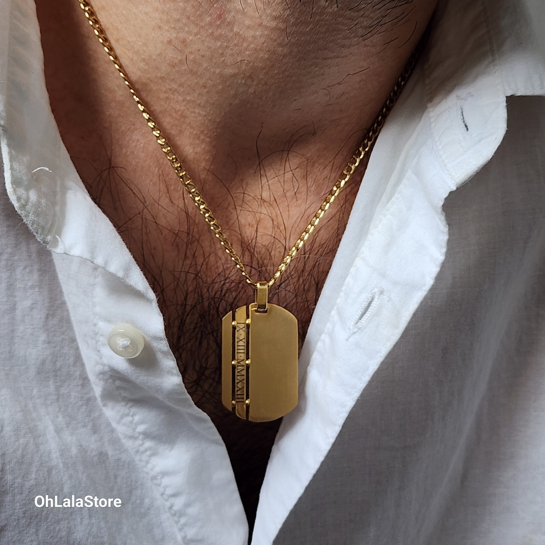 Engraved Men Dog Tag Necklace, Personalized Gift for Him Etsy