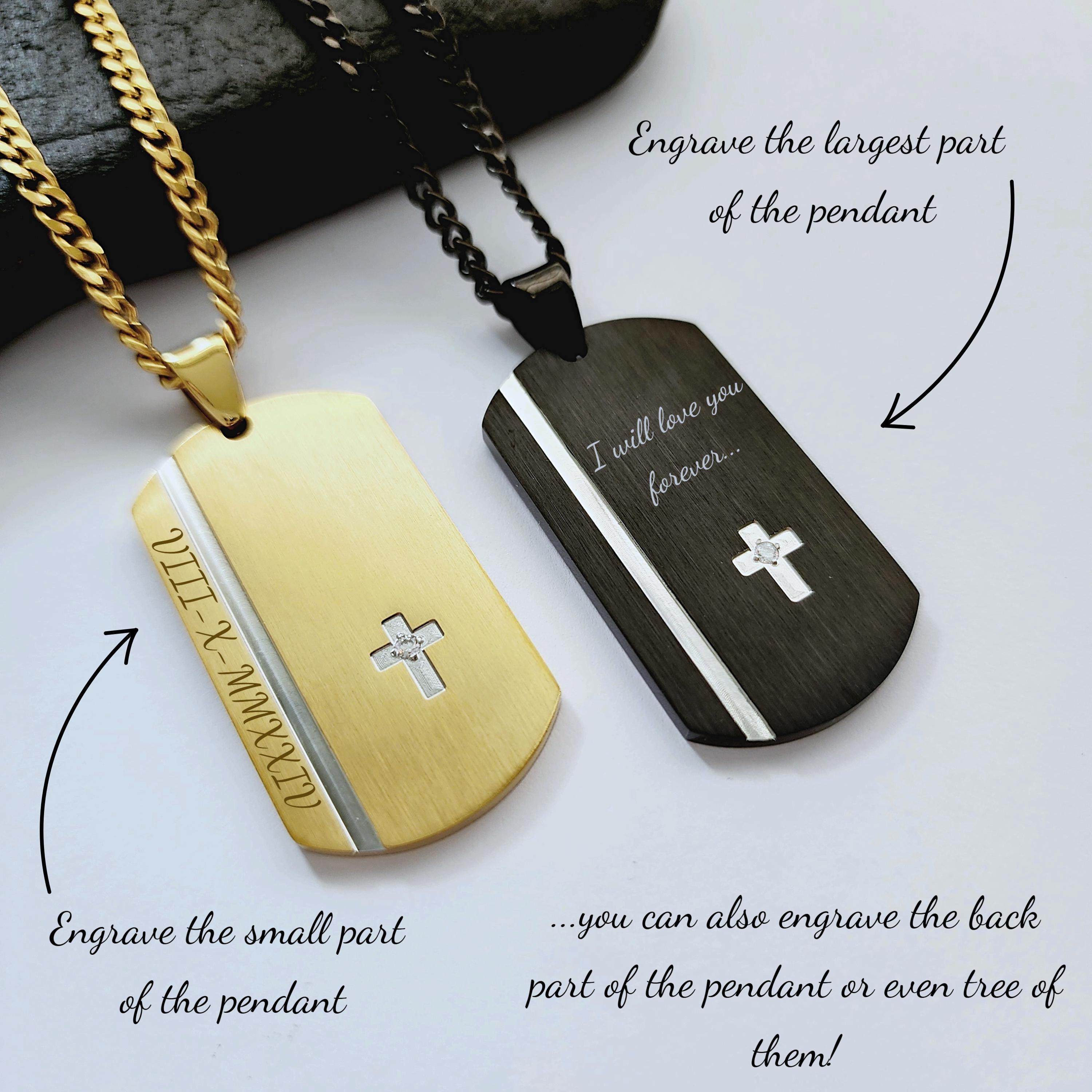 Engraved Cross Dog Tag Necklace, Personalized Stainless Steel