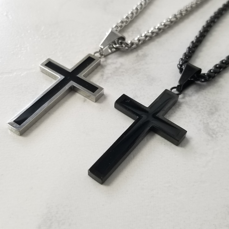 Men Necklace Men Cross Necklace Black Men Necklace Cross Pendant Necklace Cross Necklace Silver Cross Necklace Religious Necklace