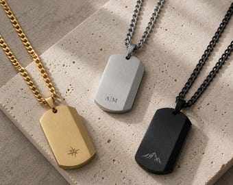 Engraved Dog Tag Necklace for Men, Custom ID Pendant, Personalized Gift for Him, Father Day Gift