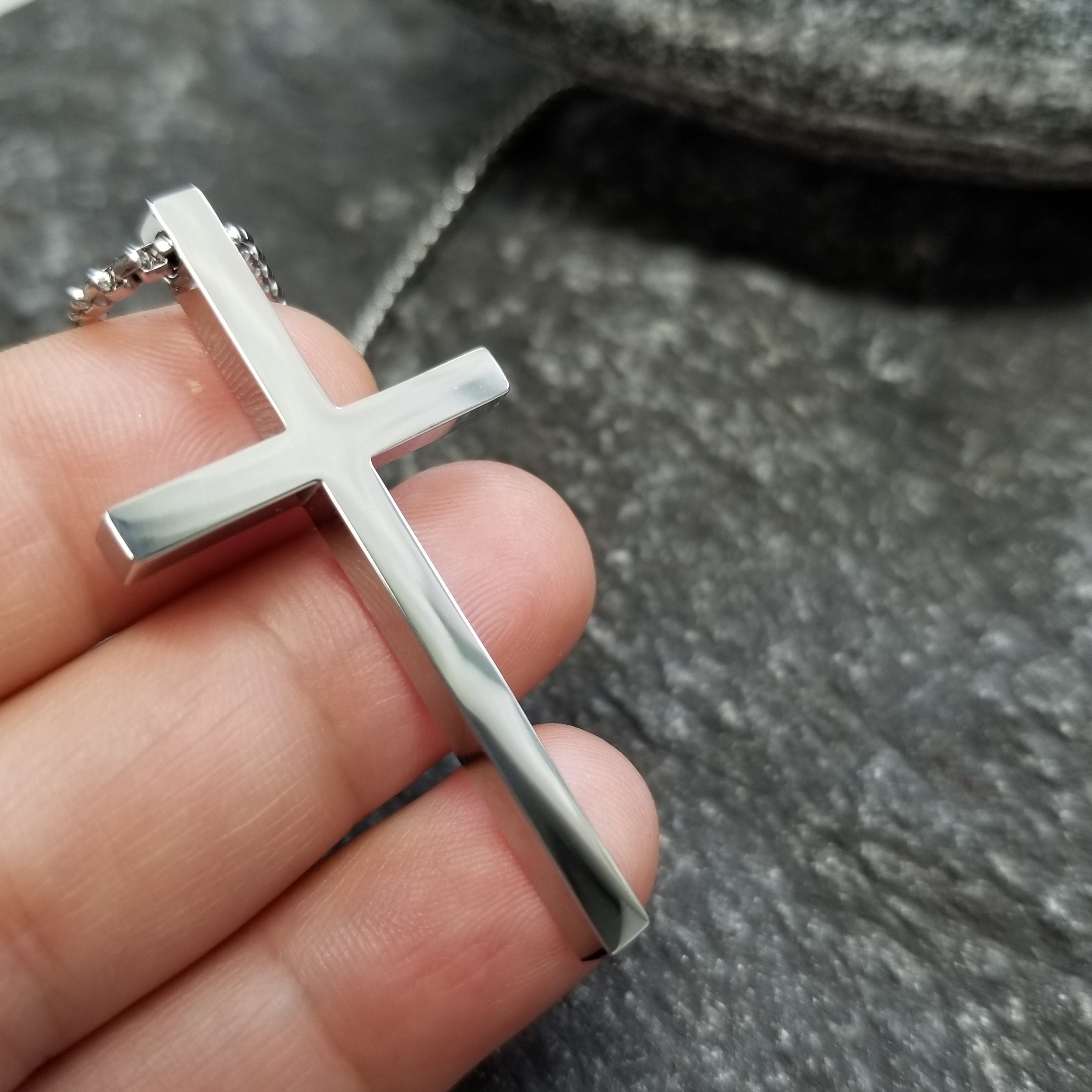 Mens Cross Necklace Engraved Necklace Silver Cross Necklace Etsy