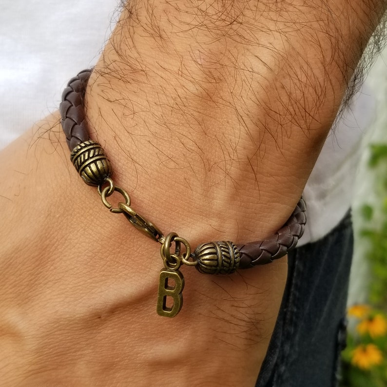 Initial Bracelet Mens Leather Bracelets Personalized Etsy