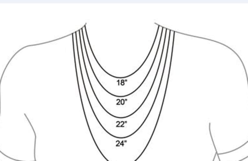 May include: Diagram showing different necklace lengths in inches: 18 inches, 20 inches, 22 inches, and 24 inches.