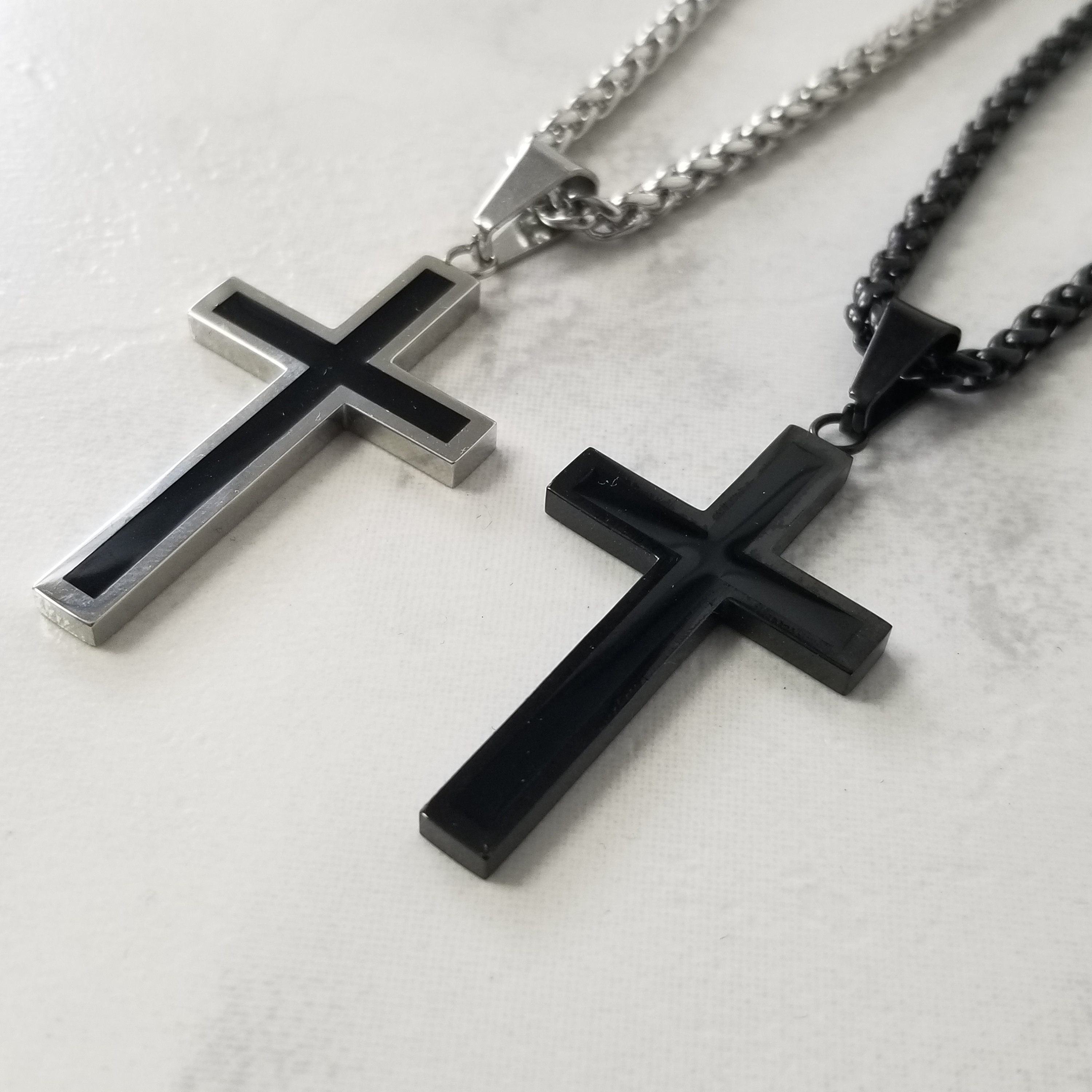 Men Cross Necklace, Silver Cross 