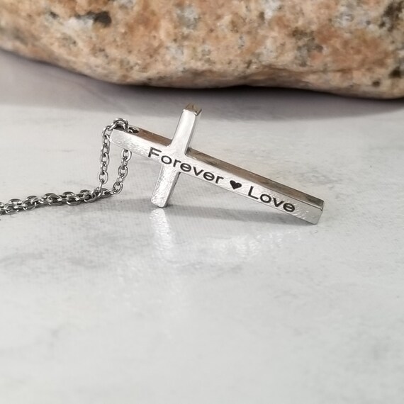 Simple Small Cross Necklace, Minimalist Personalized Engraved
