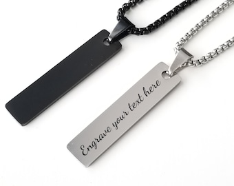 Engraved Bar Tag Men Necklace, Personalized Gift for Him