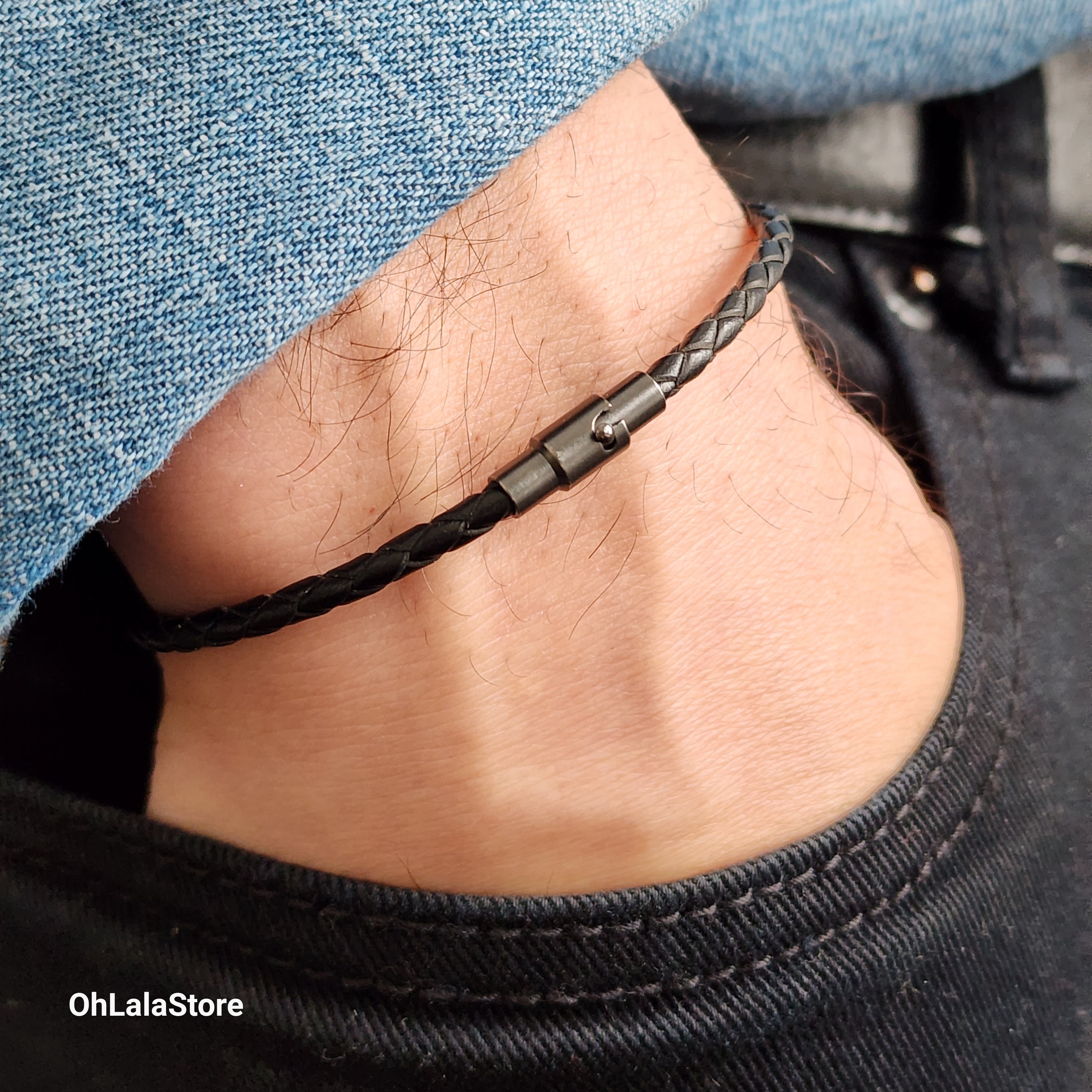 Simple Thin Men Leather Bracelet -  Canada