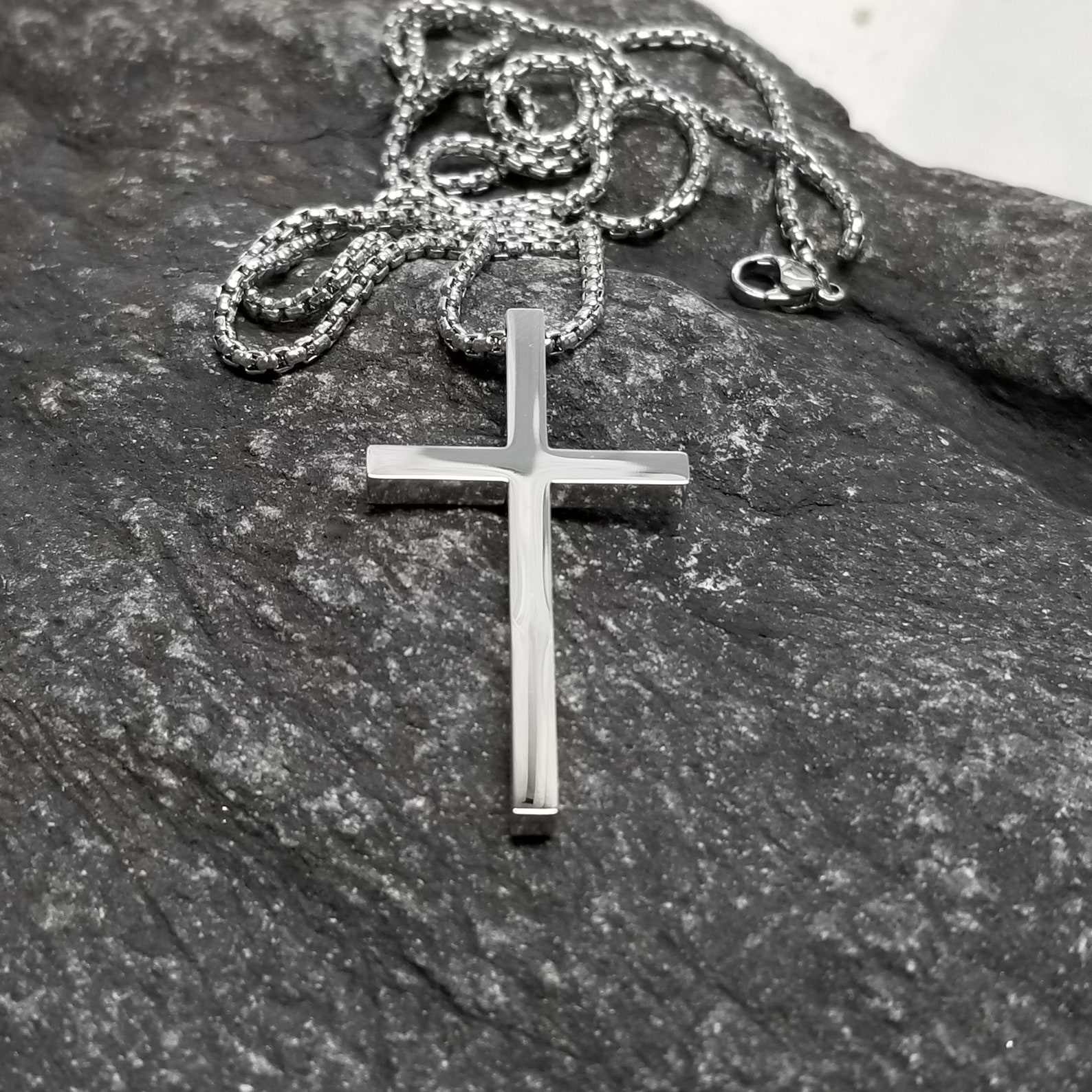 Mens Cross Necklace Engraved Necklace Silver Cross Necklace Etsy