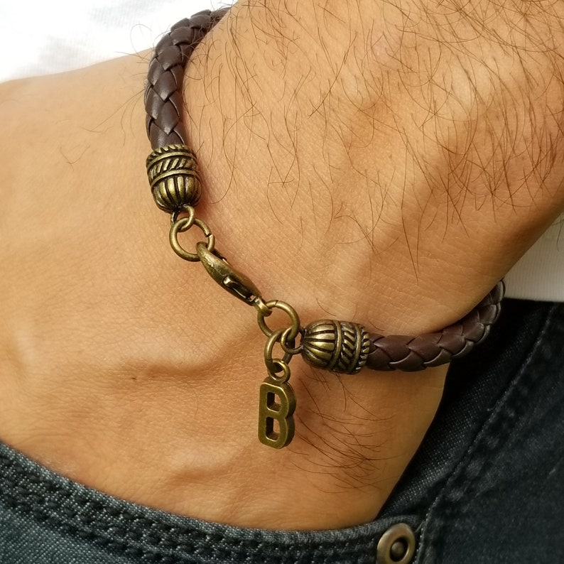 Initial Bracelet Mens Leather Bracelets Personalized | Etsy