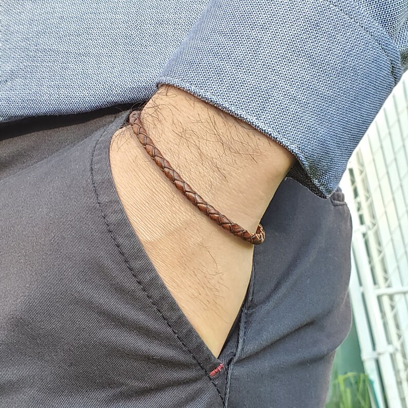 Simple Thin Braided Leather Bracelet Braided Bracelet Men Etsy