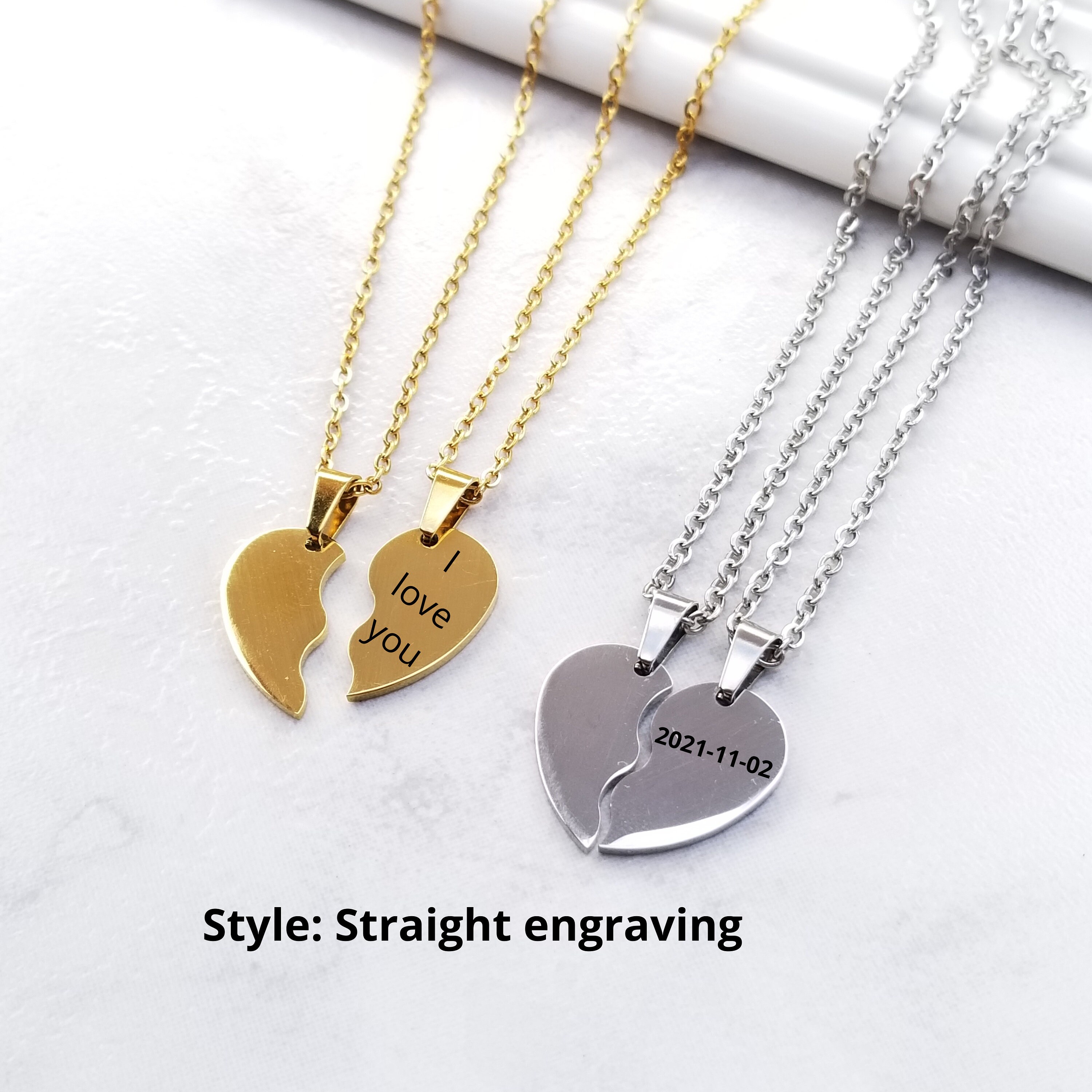 Splice Design Love & Letter Engraved Collarbone Chain Broken-heart Letter Pendant  Necklace