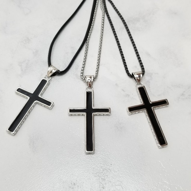 Black Cross Pendant Necklace for Men Etsy