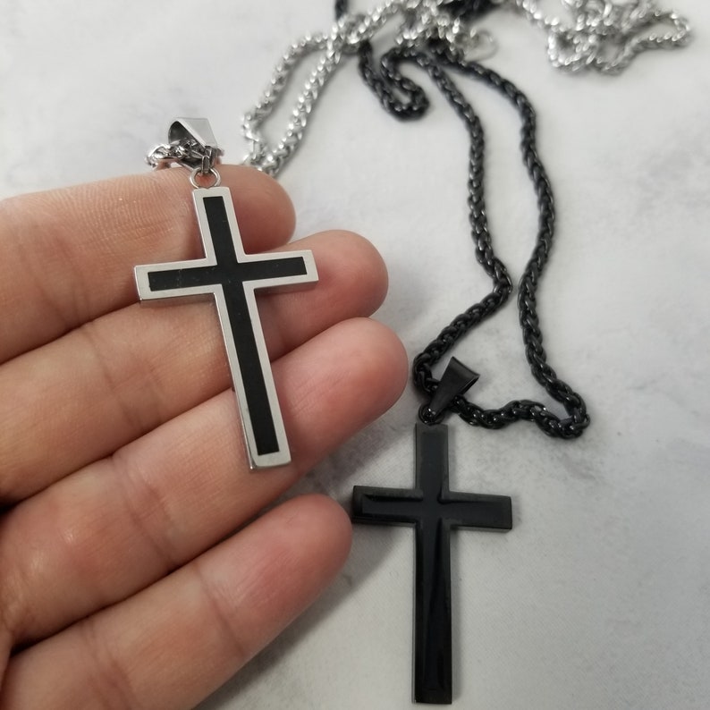 Men Necklace Men Cross Necklace Black Men Necklace Cross Pendant Necklace Cross Necklace Silver Cross Necklace Religious Necklace