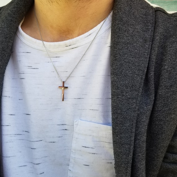 Simple Small Cross Necklace, Minimalist Personalized Engraved