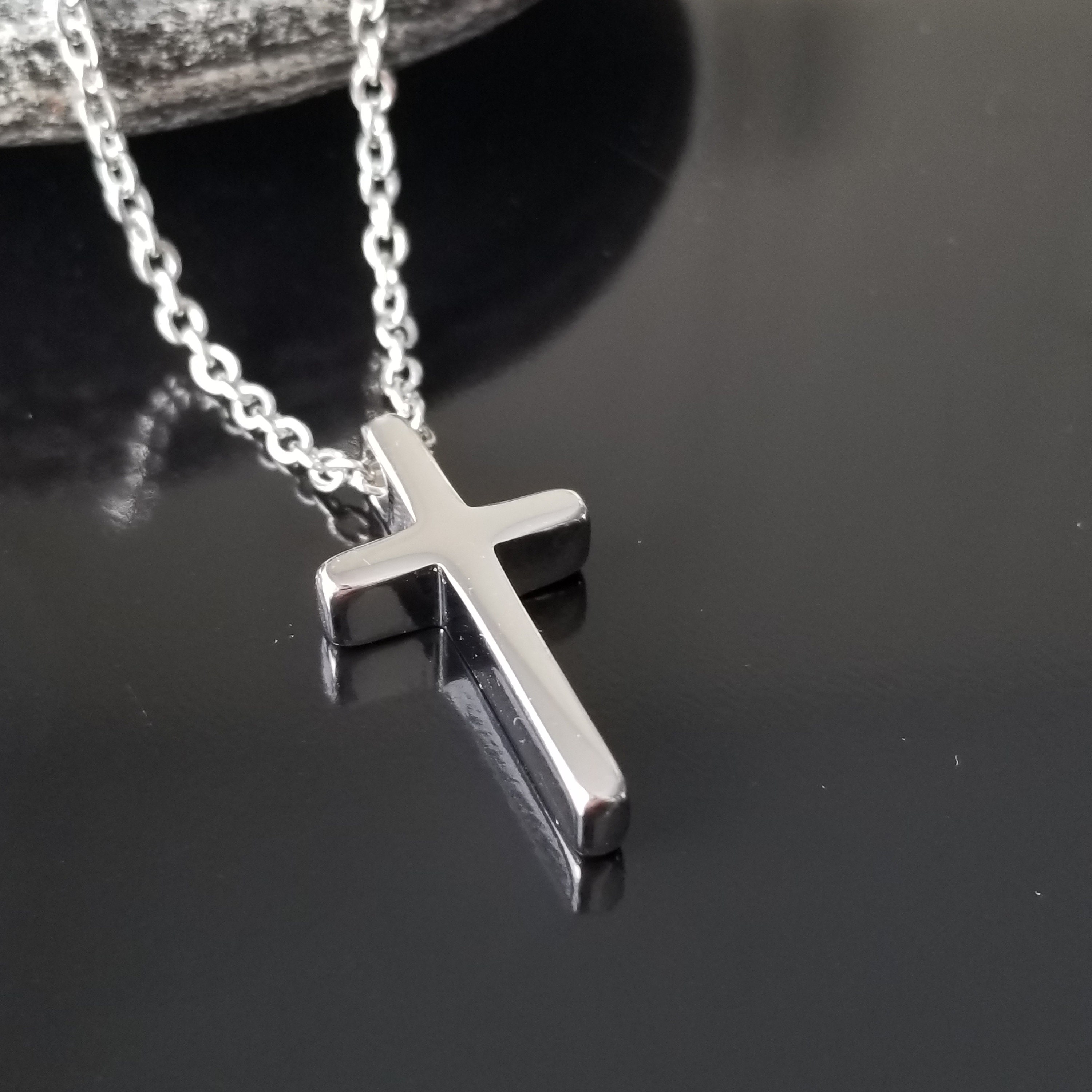 Small Silver Cross Necklace Personalized Men Simple Cross Etsy