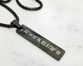 Men Coordinate Bar Necklace, Personalized Men Jewelry, Gift for Him