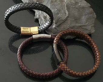 Engraved Men Leather Bracelet, Personalized Gift for Him
