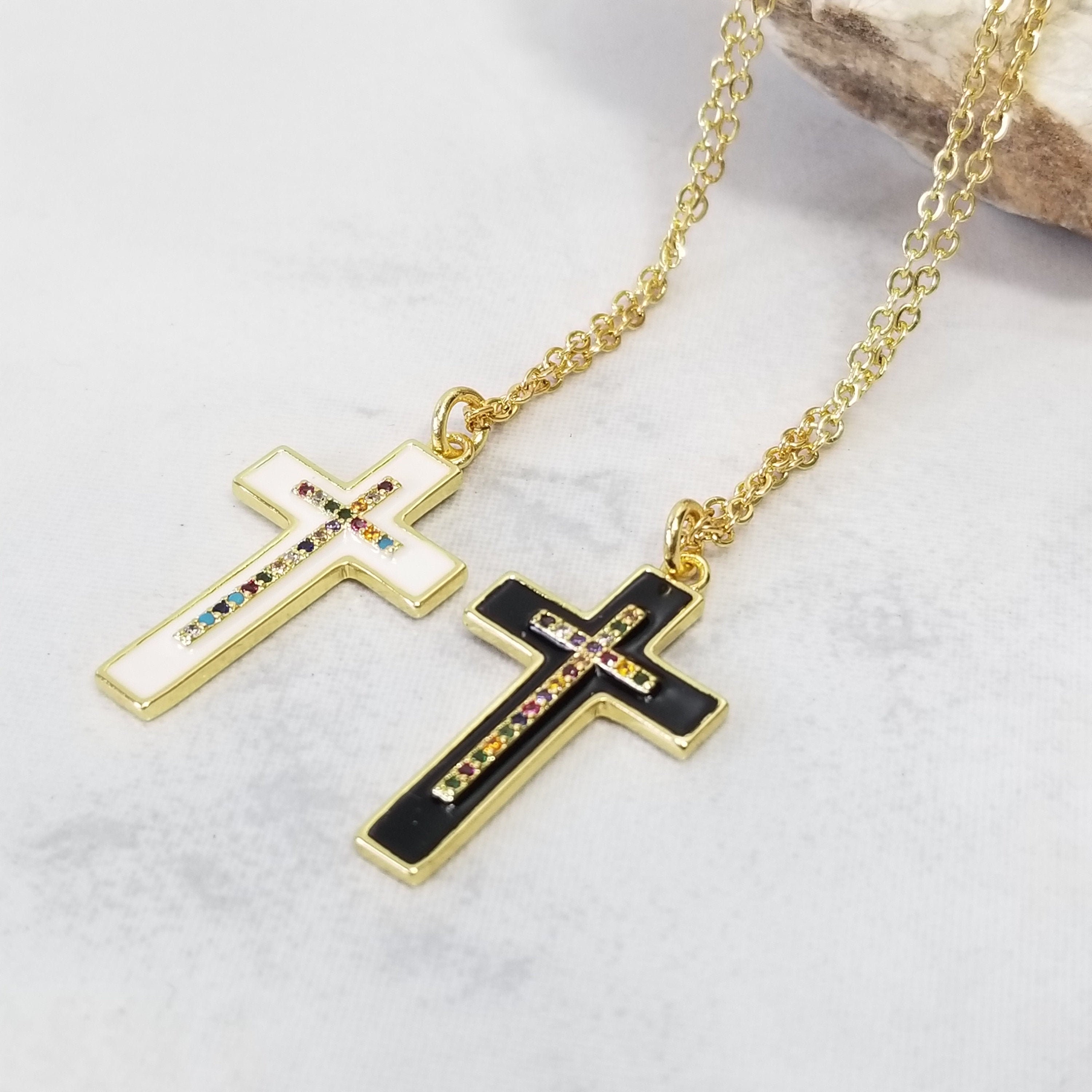 Black Cross Necklace CZ Cross Pendant Christian Necklace for Etsy
