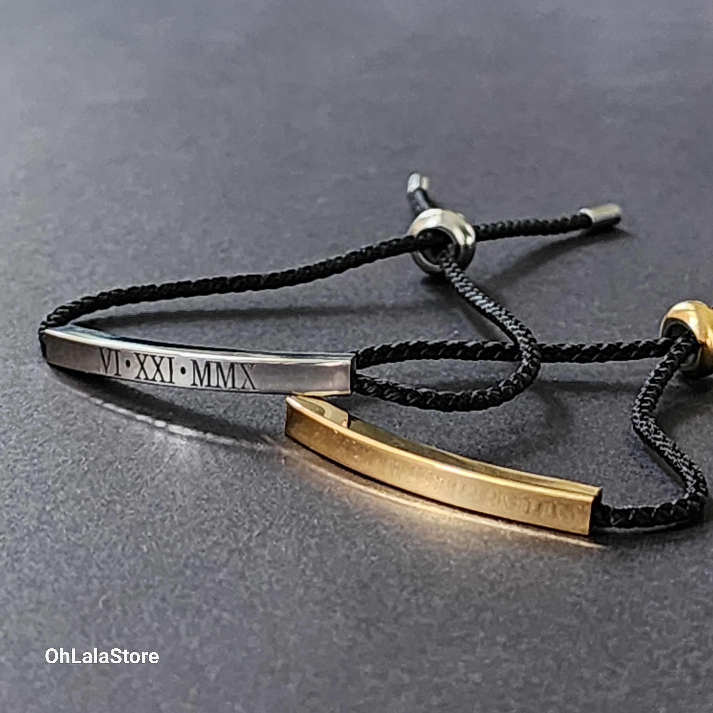 アクセサリー 18k(750) engraved adjustable bracelet Engraved Men Cord Bracelet, Adjustable Bracelet for Him