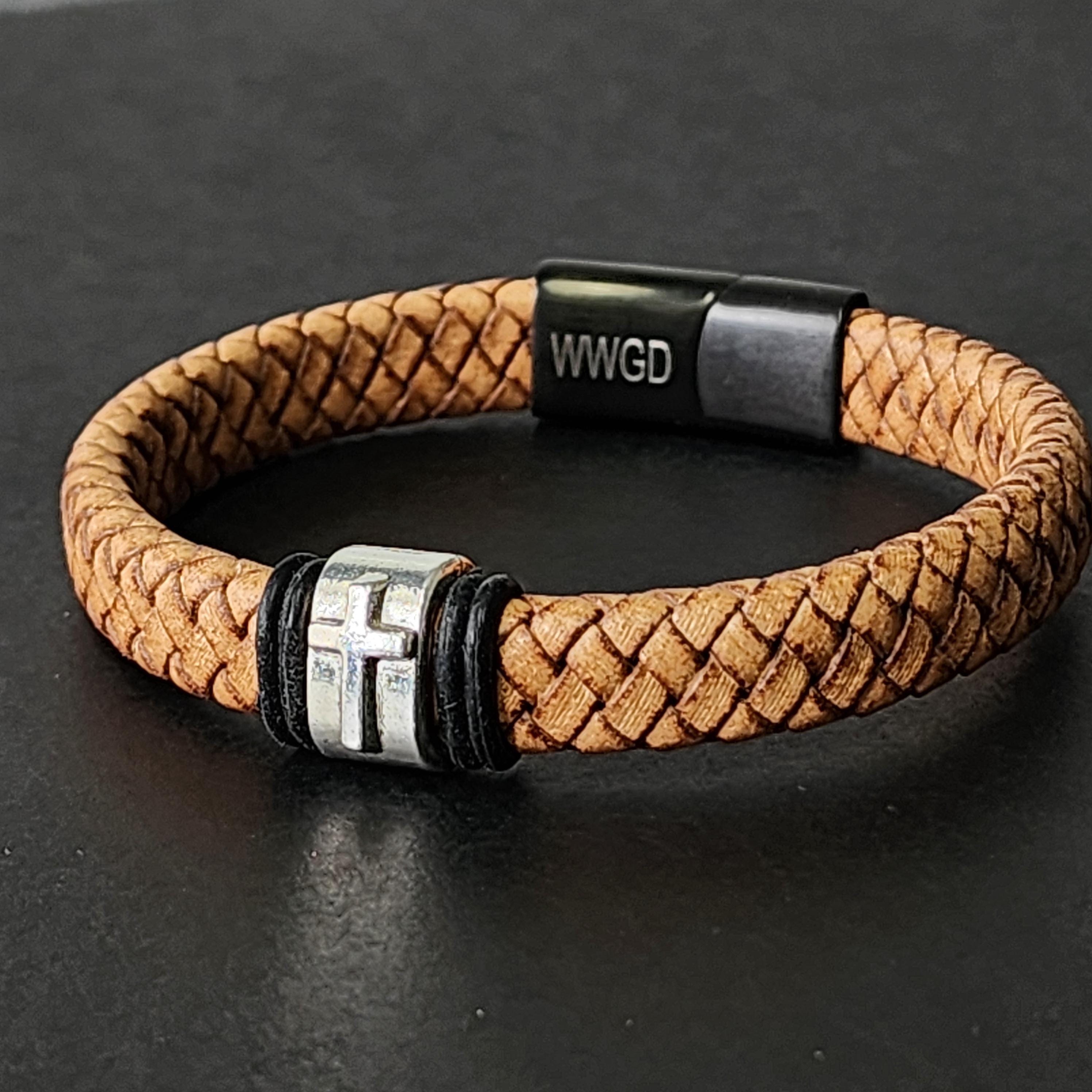 アクセサリー Engrave the Cross Studs Leather Bracelet Personalized Men Cross Bracelet, Engraved Leather Bracelet for Him