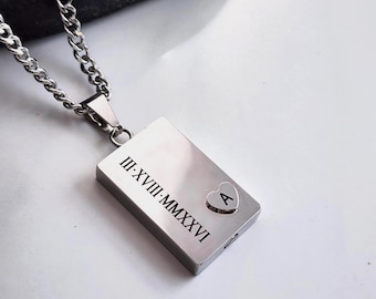 Personalized Urn Necklace, Memorial Dog Tag Pendant, Stainless Steel Keepsake Jewelry, Engraved Necklace